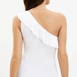 Loft Ruffle Ribbed One Shoulder Tank Top Size S White